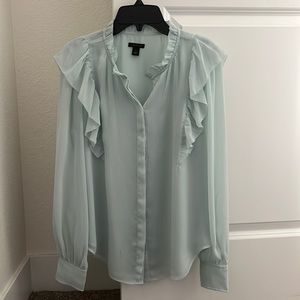 Ann Taylor Ruffle Sleeve Blouse - XS - light blue